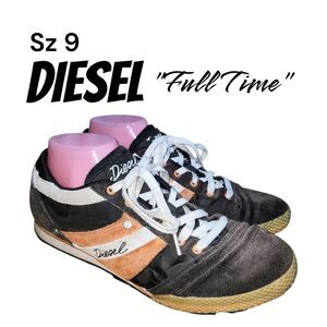 DIESEL "FULL TIME" Sz9 Y2K  Brown Suede Leather Mix Sporty Shoes Logo Sneakers